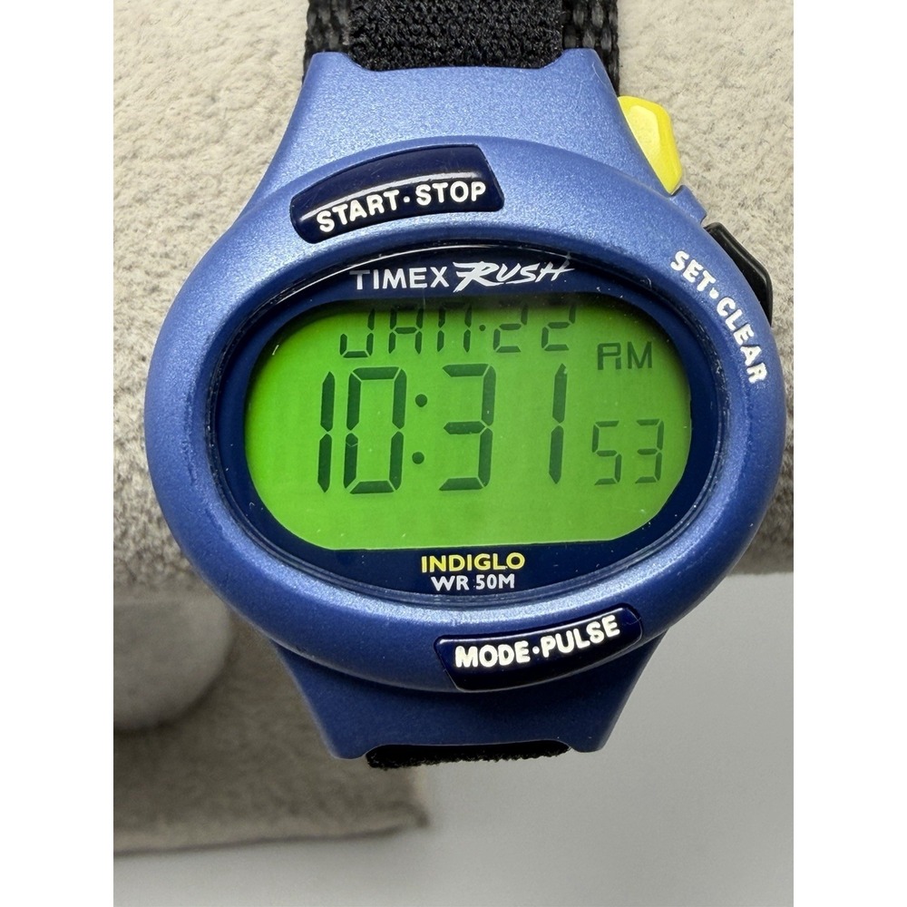 Timex Rush New Battery Ladies Watch Digital 774 Indiglo 34MM 7" Nylon Band